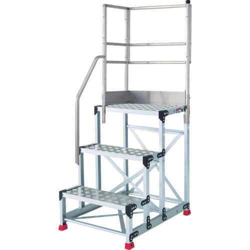 TRUSCO aluminum work platform, checkered plate type, 3 steps, 0.75m high, tabletop dimensions 600 x 400, step height 250mm, handrails on one side and platform on both sides, TSFC-3675-TKL250, 1 unit