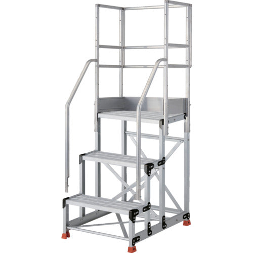 TRUSCO Aluminum Work Platform Grating Type 3 Steps Height 0.9m Top Plate Dimensions 600x400 Step Height 300mm Full Set with Handrails TSFGR-369-TF300 1 Unit