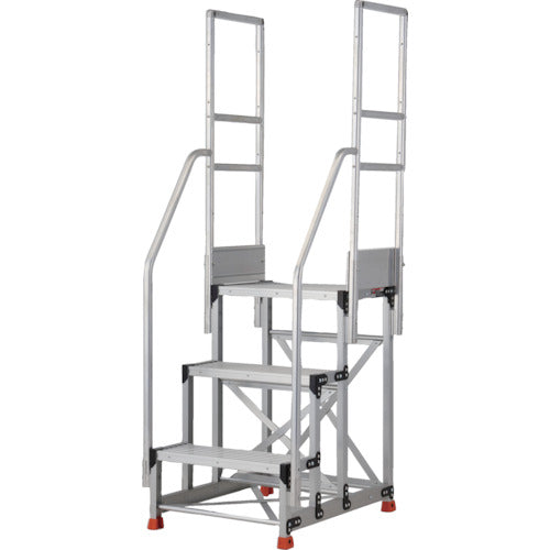 TRUSCCO 알루미늄제 작업용 발판 3단 높이 0.9m 상판 치수 600×400 단고 300mm 계단 양손잡이 부착 TSF-369-TR300 1대