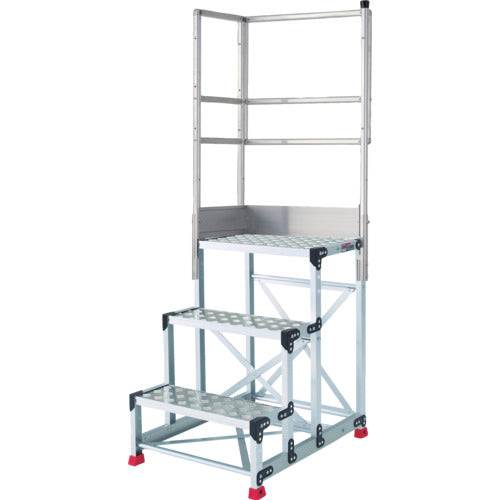 TRUSCO aluminum work platform, checkered plate type, 3 steps, 0.75m high, tabletop dimensions 600 x 400, step height 250mm, with handrails on both sides of platform TSFC-3675-TL250 1 unit