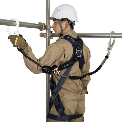 ＴＳＵＹＯＲＯＮ　ハーネス胴ベルト兼用ランヤード　ダブルランヤード　ロック機構付き巻取式ＥＺリトラ・伸縮式ノビロン（ＢＫ）　TL-EZNV93SV-21KSG-130KGBX　1 本