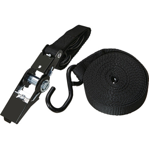 ＴＲＵＳＣＯ　簡易結束ベルト　２５ｍｍＸ５ｍ　ダブルフックタイプ　黒（ラチェット機能あり）　TSB-255F-BK　1 本