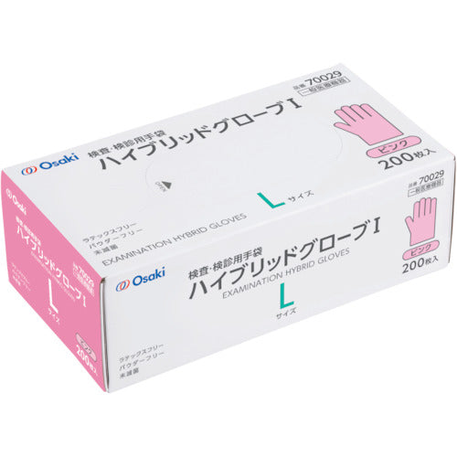 オオサキメディカル　ハイブリッドグローブＩ　Ｌ　ピンク　２００枚入　70029　1 箱