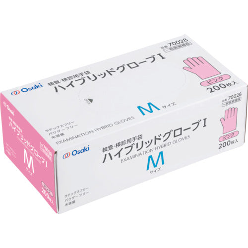 オオサキメディカル　ハイブリッドグローブＩ　Ｍ　ピンク　２００枚入　70028　1 箱