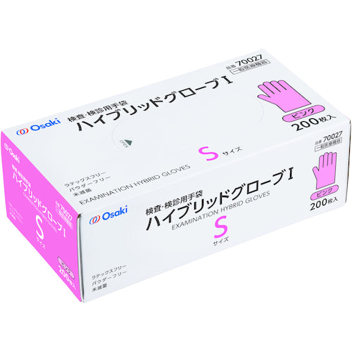 オオサキメディカル　ハイブリッドグローブＩ　Ｓ　ピンク　２００枚入　70027　1 箱