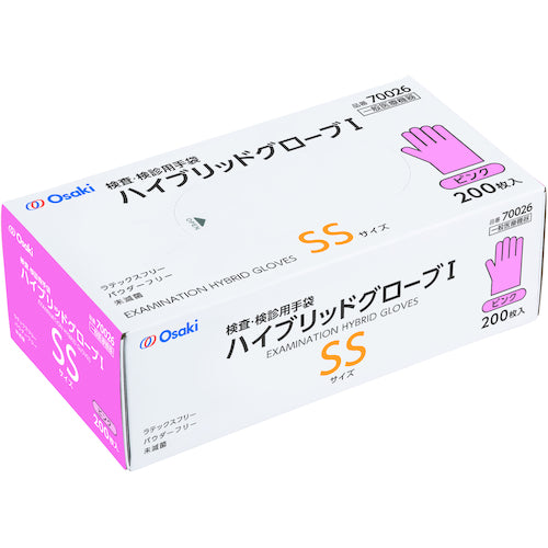 オオサキメディカル　ハイブリッドグローブＩ　ＳＳ　ピンク　２００枚入　70026　1 箱