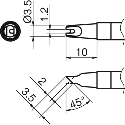 白光　こて先　ＢＣ型　溝付き　内１．２ｍｍ　外３．５ｍｍ　T39-BCR1235　1 個