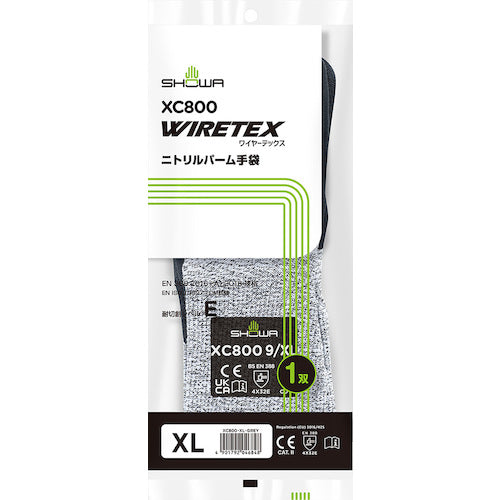 ＳＨＯＷＡ　耐切創手袋　ＸＣ８００　ワイヤーテックスニトリルパーム手袋　ＸＬサイズ　XC800-XL　1 双