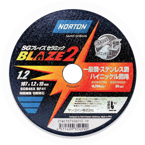 ＮＯＲＴＯＮ　切断砥石　ブレイズ２　１０７ｍｍＸ１．２ｍｍ（１０枚入）　2TWC107SGB212-10P　1 箱