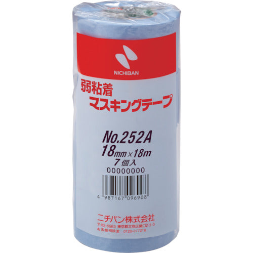 ニチバン　弱粘着マスキングテープ２５２ＡＨ　１８ｍｍＸ１８ｍ　７巻／ＰＫ　252AH-18　1 PK