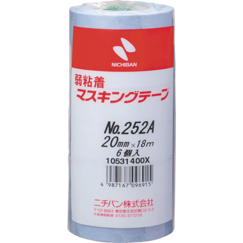 ニチバン　弱粘着マスキングテープ２５２ＡＨ　２０ｍｍＸ１８ｍ　６巻／ＰＫ　252AH-20　1 PK