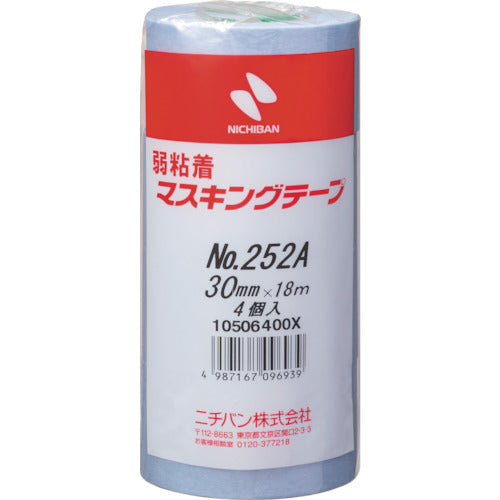 ニチバン　弱粘着マスキングテープ２５２ＡＨ　３０ｍｍＸ１８ｍ　４巻／ＰＫ　252AH-30　1 PK