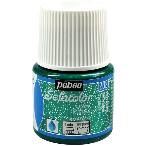 Pebeo Water-Based Acrylic Fabric Paint Setacolor Glitter 45ml Emerald 329202 1 Bottle