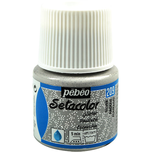 Pebeo Water-Based Acrylic Fabric Paint Setacolor Glitter 45ml Silver 329209 1 Bottle