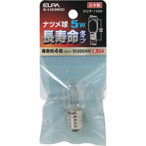 ＥＬＰＡ　ナツメ球　Ｅ１７　消費電力５Ｗ　長寿命　クリア　G-L123H(C)　1 個