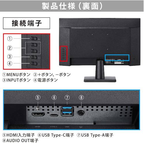 ＩＲＩＳ　１０４７２６　液晶ディスプレイ　Ｔｙｐｅ−Ｃモデル　　DC-AF233S-B　1 台