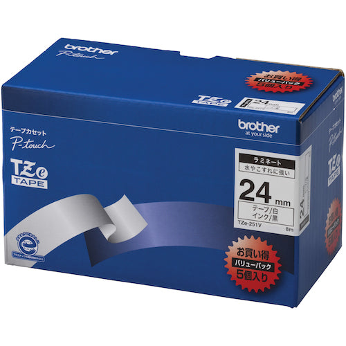 Brother TZE Tape Black Text/White Background/24mm (Value Pack of 5) TZE-251V 1 Box