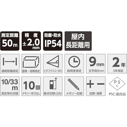 シンワ　レーザー距離計　Ｌ−ＭｅａｓｕｒｅＢＫ　５０　大型液晶　78163　1 台