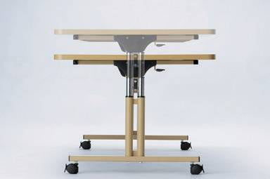 オフィス･ラボT字脚昇降式ﾃｰﾌﾞﾙ TRﾀｲﾌﾟ 角型 ﾀﾞｰｸ 210×90(cm)