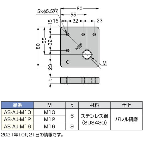 ＳＵＧＡＴＳＵＮＥ　（２００１４０４５６）ＡＳ−ＡＪ−Ｍ１２脚端ベース　AS-AJ-M12　1 個