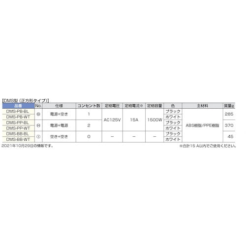 ＳＵＧＡＴＳＵＮＥ　（２１００２０４９４）　ＤＭＳ−ＰＢ−ＷＴ　デスクトップマルチタップ　定格電圧：ＡＣ１２５Ｖ・１５Ａ・最大１５００Ｗまで対応　DMS-PB-WT　1 個