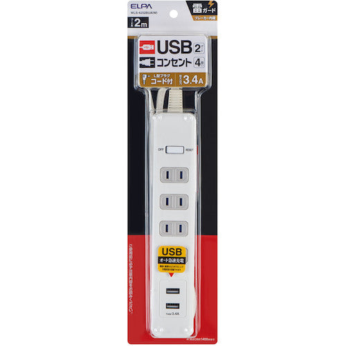 ＥＬＰＡ　集中スイッチ付ＵＳＢタップ４Ｐ　WLS-4232BUA(W)　1 PK