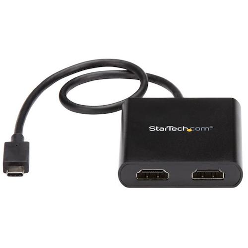 ＳｔａｒＴｅｃｈ　ディスプレイアダプター／ＵＳＢ−Ｃ　−　２ｘ　ＨＤＭＩ／４Ｋ３０Ｈｚ／３０ｃｍケーブル／ブラック／ＭＳＴハブ　MSTCDP122HD　1 箱