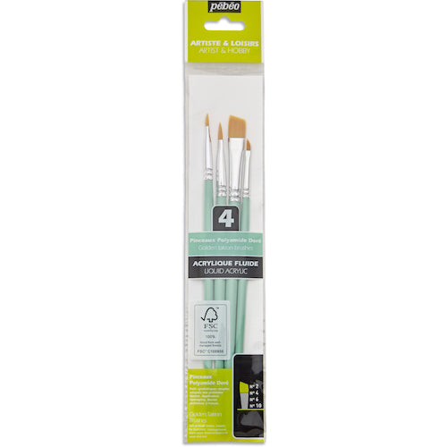 Pebeo Synthetic Fiber Angular (Slanted Flat Brush) Set of 4 952304 1 Brush