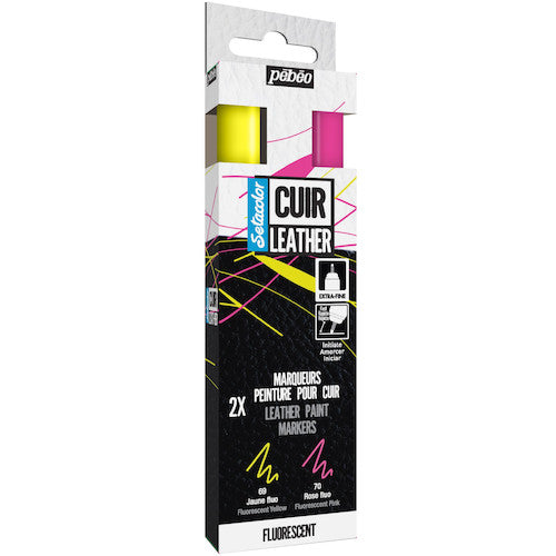 Pebeo Setacolor Leather Marker, fluorescent yellow and pink, set of two colors, 295686, 1 piece