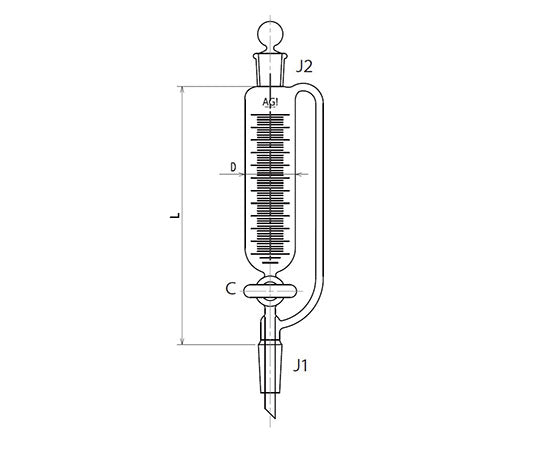 平衡形滴下ロート　ＰＴＦＥコック　１００mL　3746-100-3L 1個