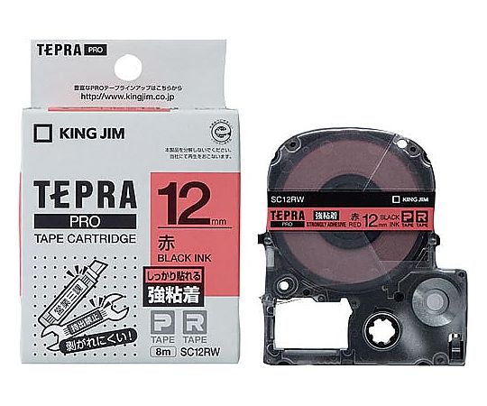 Tepra PRO Tape Strong Adhesive Red Label 12mm Black Lettering SC12RW 1pc
