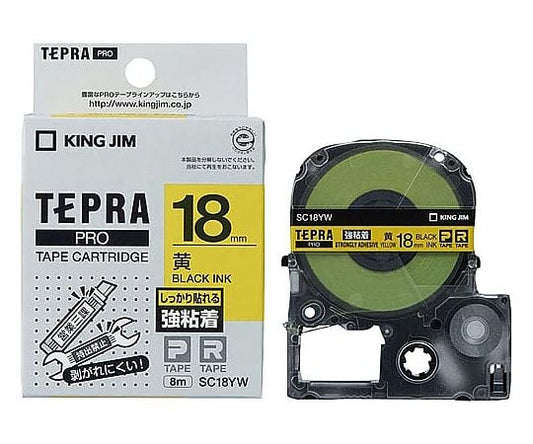 Tepra PRO Tape Strong Adhesive Yellow Label 18mm Black Letter SC18YW 1pc