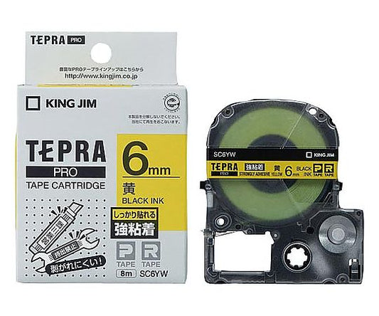 테프라 PRO 테이프 강점착 노란 라벨 6mm흑문자 SC6YW 1개