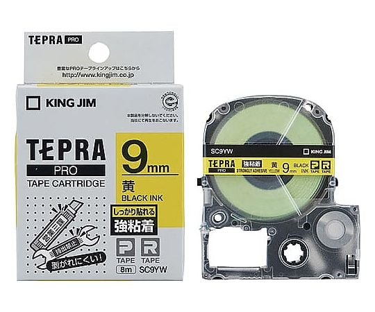테프라 PRO 테이프 강점착 노란 라벨 9mm흑문자 SC9YW 1개