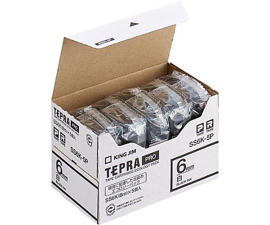 Tepra PRO Tape Eco White 6mm Black Text x 5 1 Pack (5 Pieces) SS6K-5P 1 Pack (5 Pieces)