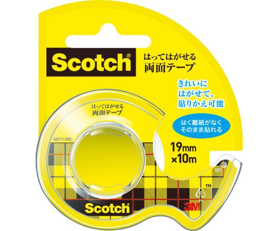 スコッチ汎用両面テープ はってはがせる両面テープ ディスペンサー付 19mm×10m　667-1-19D 1巻