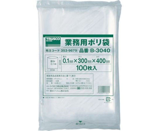 Thick plastic bag, length 400 x width 300 x thickness 0.1, transparent (100 pieces) B-3040 1 bag (100 pieces)