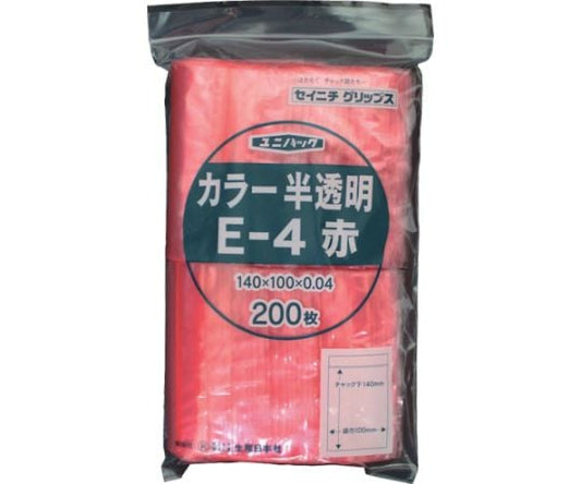 Ziplock plastic bag Unipack E-4 Semi-transparent red Length 140 x Width 100 x Thickness 0.04mm 200 pieces E-4-CR 1 bag (200 pieces)