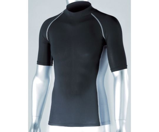 Cooling, deodorizing power stretch short-sleeved high-neck shirt, black, L, JW-624-BK-L, 1 piece