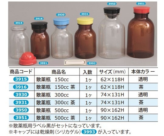 散薬瓶 150㏄(茶) キャップ黒 1個　391600 - 1個