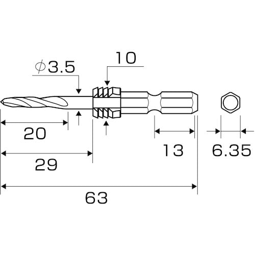 アネックス　グリップ付下穴錐ショート　１本組　３．５ｍｍ　AGKS-035　1 本