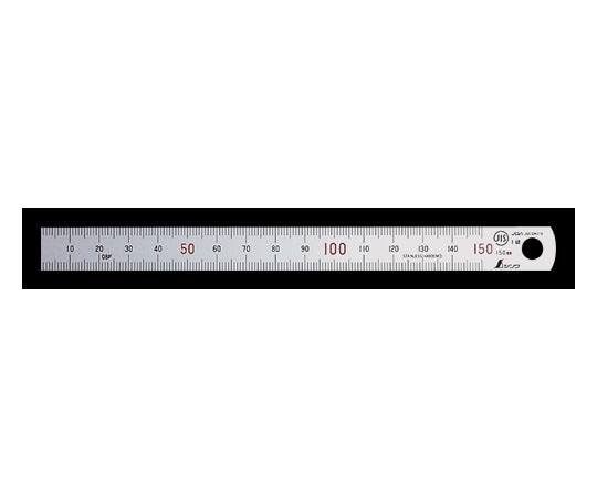 Straight ruler, silver, 15cm, upper and lower rows, 1mm pitch, red numbers, JIS 13404, 1 piece