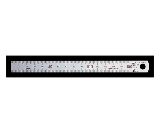 Straight ruler, silver, 15cm, upper and lower rows, 1mm pitch, red numbers, JIS 13404, 1 piece