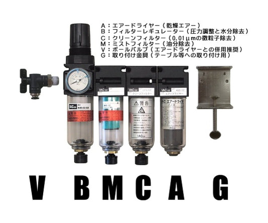 クリーンシステム（エアードライヤー、レギュレーター、フィルター2種）ボールバルブ、取付金具付き　ABCM45-V-G 1セット