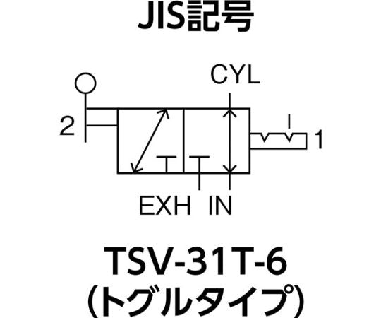 3方向小型切替バルブ　3ポート　1/8　トグルレバータイプ　TSV-31T-6 1個