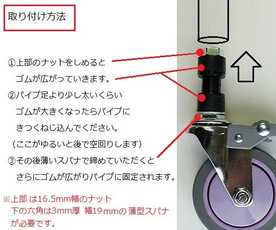 キャスター ゴム止め式 23mm用 紫 φ75mmストッパー無　75UKP22 1個