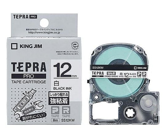 테프라 PRO 테이프 강점착 화이트 라벨 12 mm흑문자 SS12KW 1개