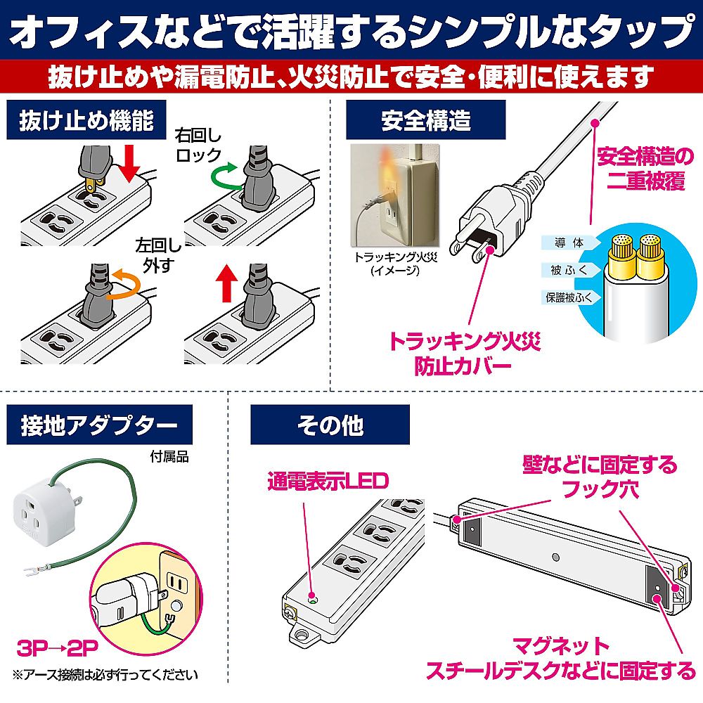 事務所向けタップ 6個口 3m　OAT-JP63H 1個