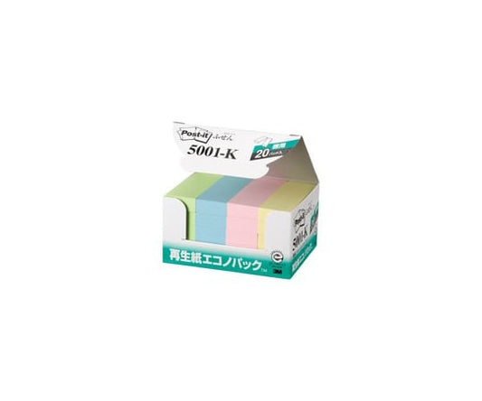 Post-it Recycled Paper Sticky Notes, Mixed Colors, 1 Box (100 Sheets x 20 Pads) 5001-K 1 Box (100 Sheets x 20 Pads)