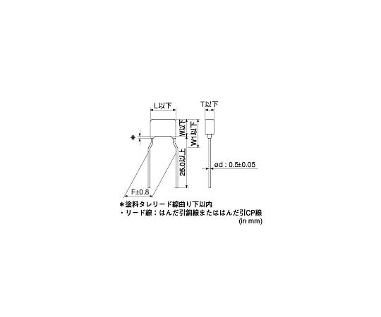 Multilayer ceramic capacitor, radial lead type, 50V, 0.1μF, RDER71H104K0K1H03B, 1 piece